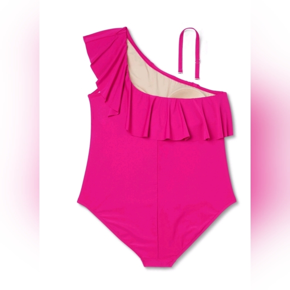 One Shoulder Ruffle PinkFull Coverage One Piece Swimsuit - Kona Sol - Picture 5 of 12